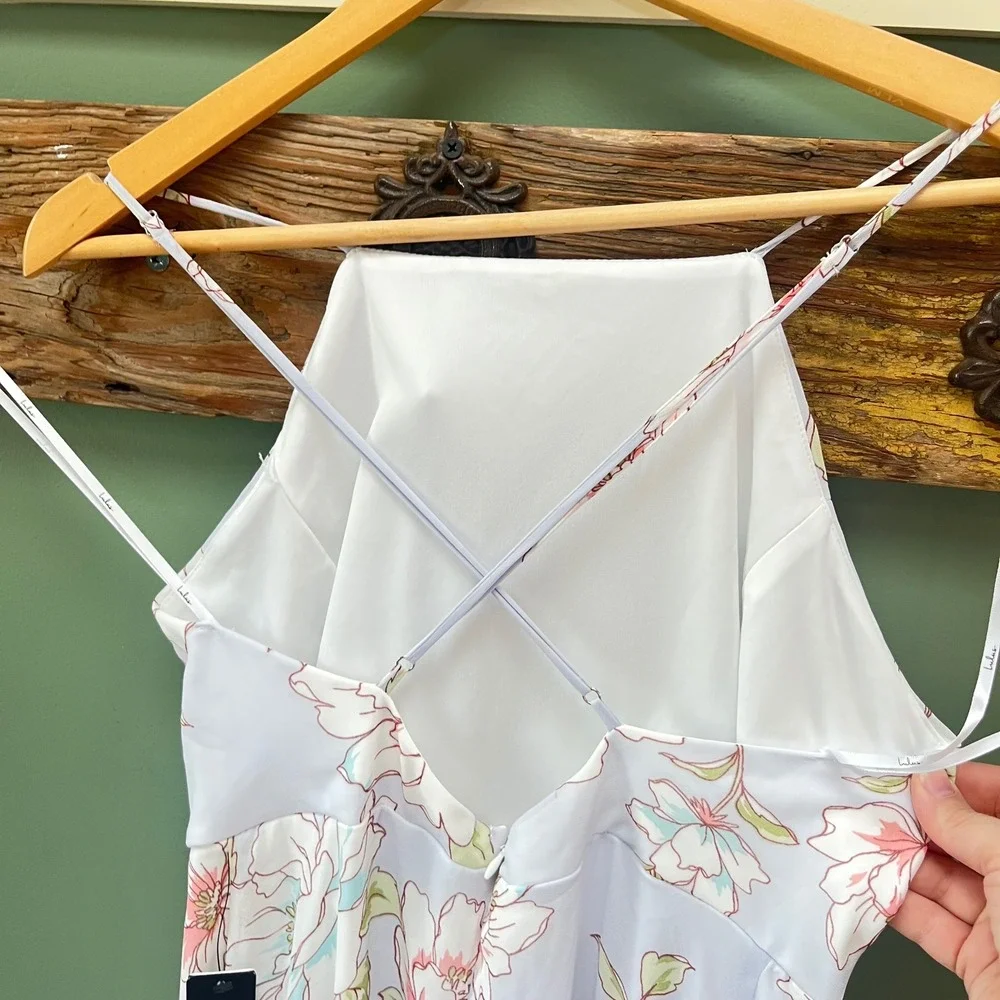 Lulus | Dresses | Lulus Light Blue Floral High Neck Crisscross Back ...